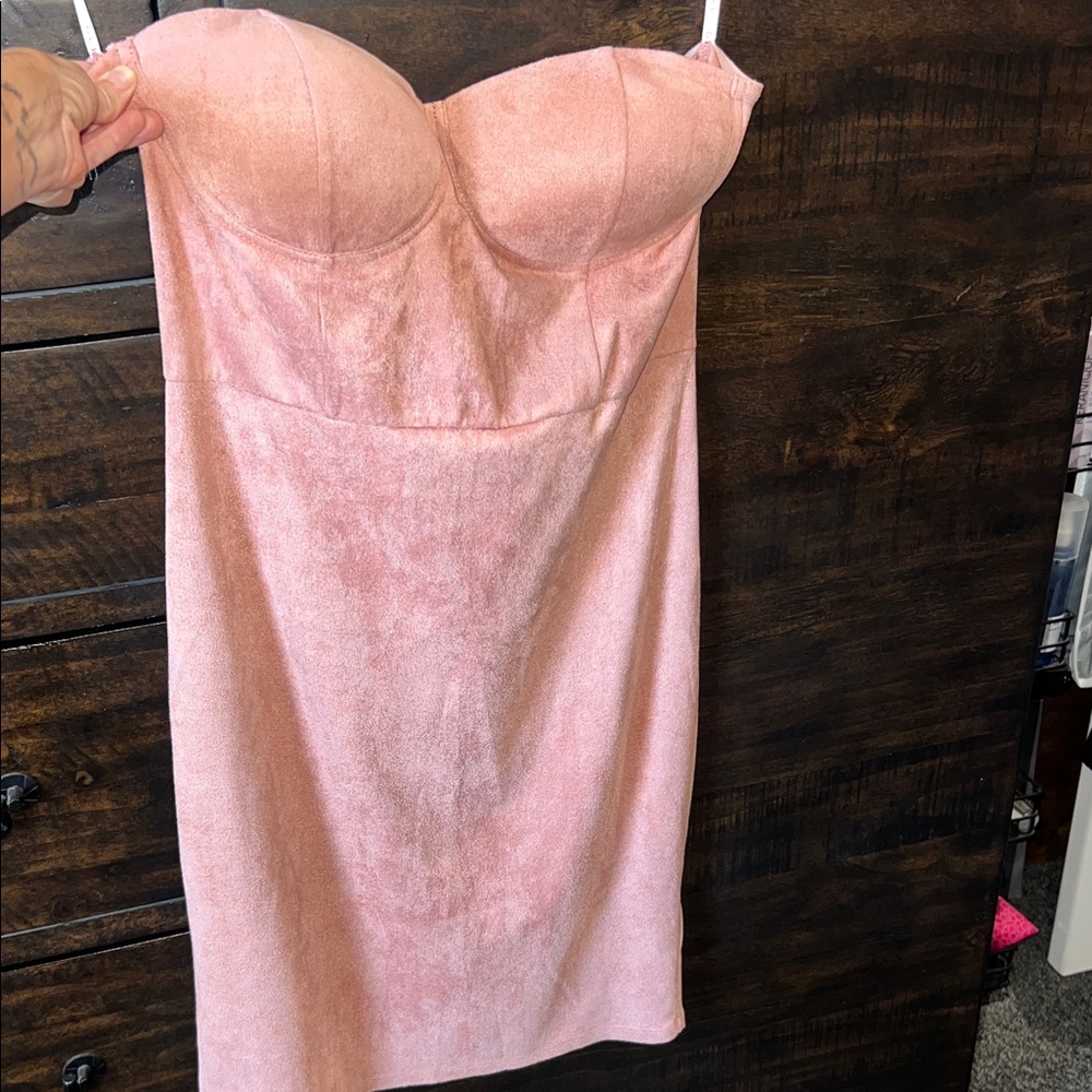 Guess Strapless Blush Dress- Suede feel